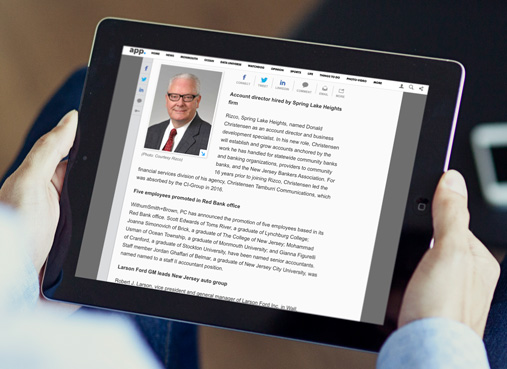 RIZCO's Don Christensen announced in Asbury Park Press